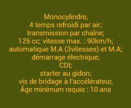 caractéristiques kx 125 orion quad pour enfant